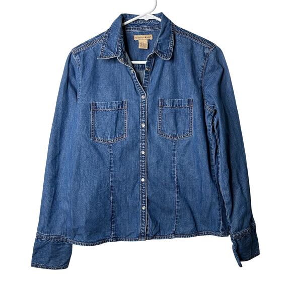 Mountain Lake Denim Shirt Medium Blue Long Sleeve Snap Button Western Classic - Picture 1 of 7